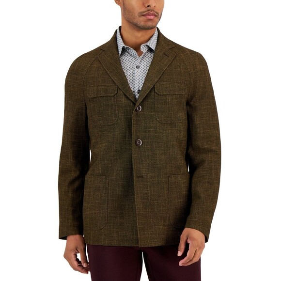 Tallia Men's Slim-Fit Raglan Sport Coat, Gold Black, 46L